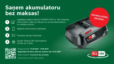 Bosch 18V akcija - akumulators dāvanā!